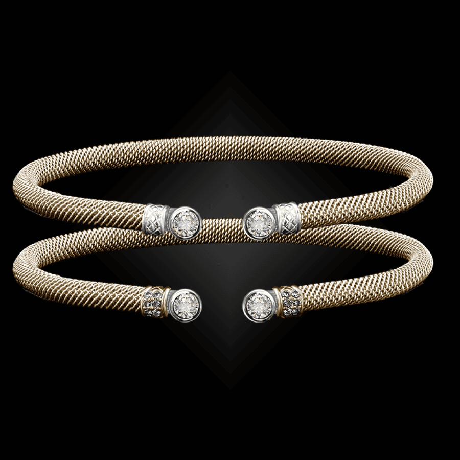 257 Solitaire Diamond Milanese Vermeil La Madre Cuff Bracelet