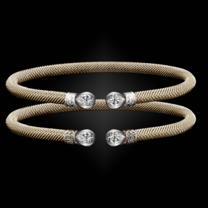 258 Solitaire Diamond Milanese Vermeil Belle Forme Cuff Bracelet