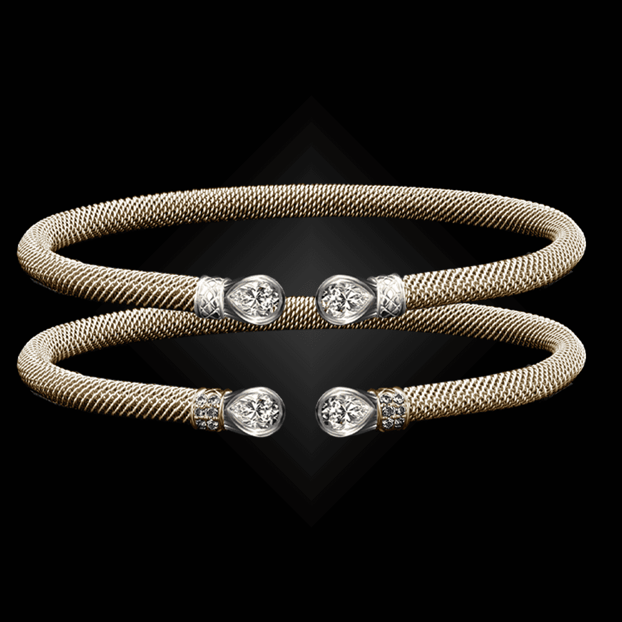 258 Solitaire Diamond Milanese Vermeil Belle Forme Cuff Bracelet