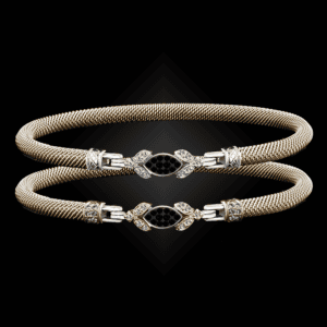 304 Black & White Diamond Milanese Vermeil Marchesa Bangle Bracelet