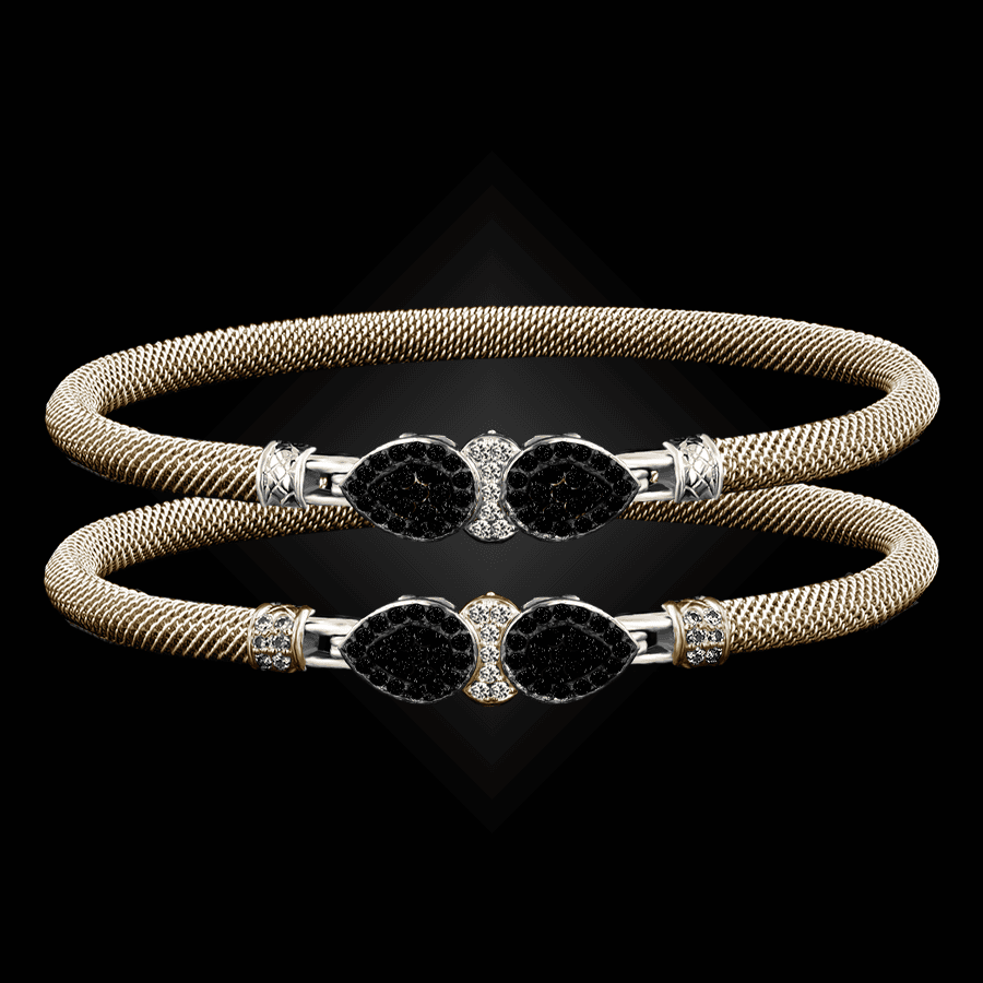 305 Black & White Diamond Milanese Vermeil La Pera Bangle Bracelet