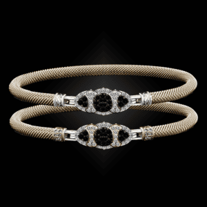 306 Black & White Diamond Milanese Vermeil Cuscino Bangle Bracelet