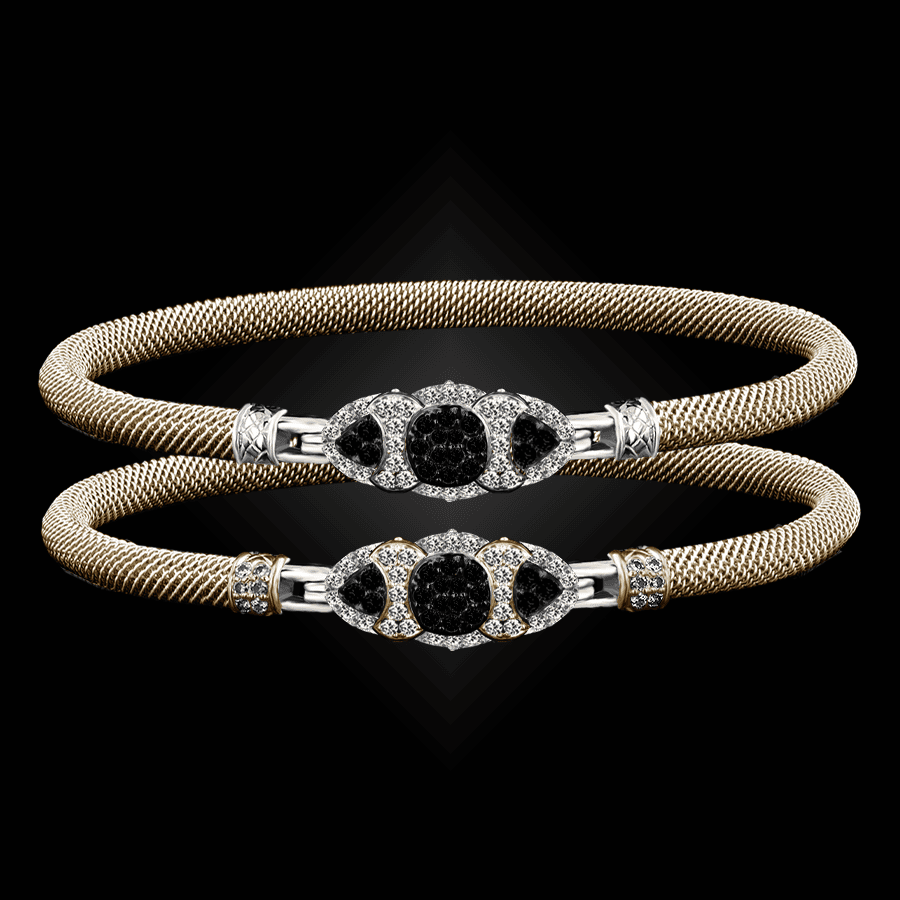 306 Black & White Diamond Milanese Vermeil Cuscino Bangle Bracelet