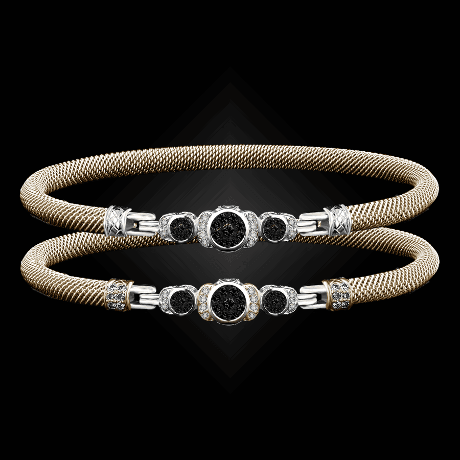 307 Black & White Diamond Milanese Vermeil La Madre Bangle Bracelet