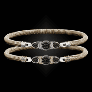 308 Black & White Diamond Milanese Vermeil Belle Forme Bangle Bracelet