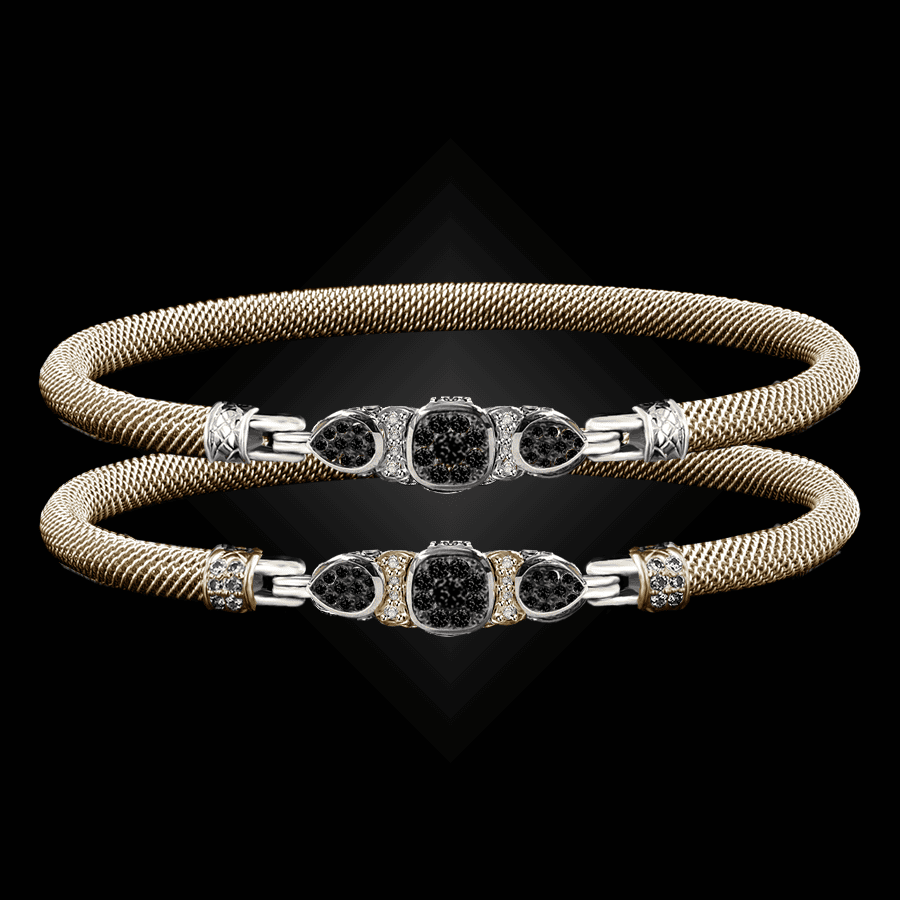 308 Black & White Diamond Milanese Vermeil Belle Forme Bangle Bracelet