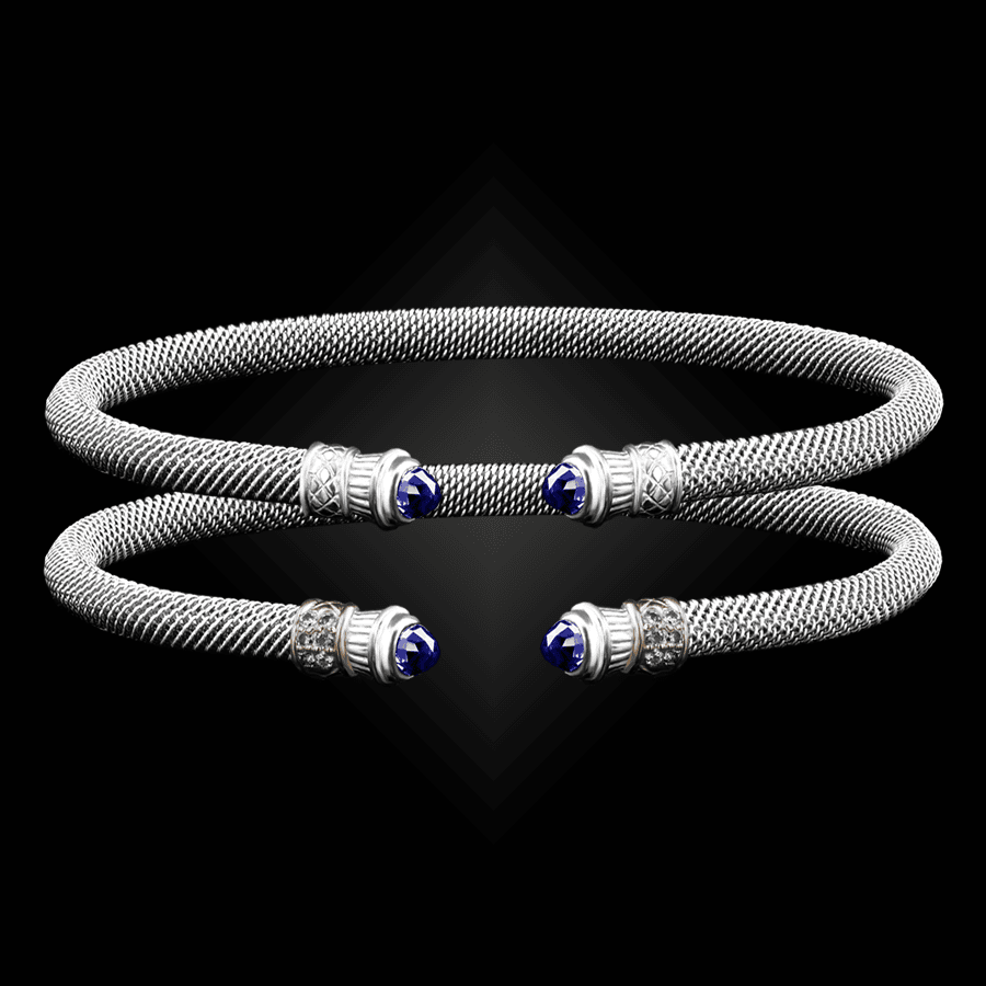 201 Lab Created Sapphire Milanese Mesh Elegante Cuff Bracelet Builder