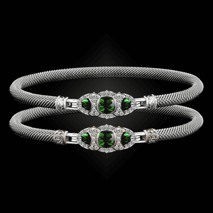 306 Lab Emerald Milanese Mesh Cuscino Bangle Bracelet Builder