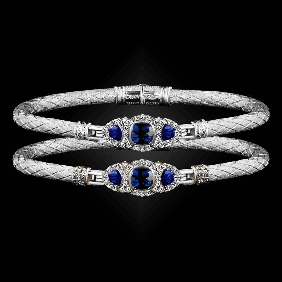 306 Lab Blue Sapphire Caerleon two Cuscino Bangle Bracelet Builder